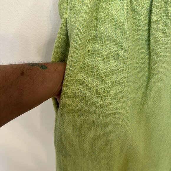 Womens Lime Green Pant Set Cotton Toofan Wide Leg Large Weave Pockets Resort - Picture 10 of 16